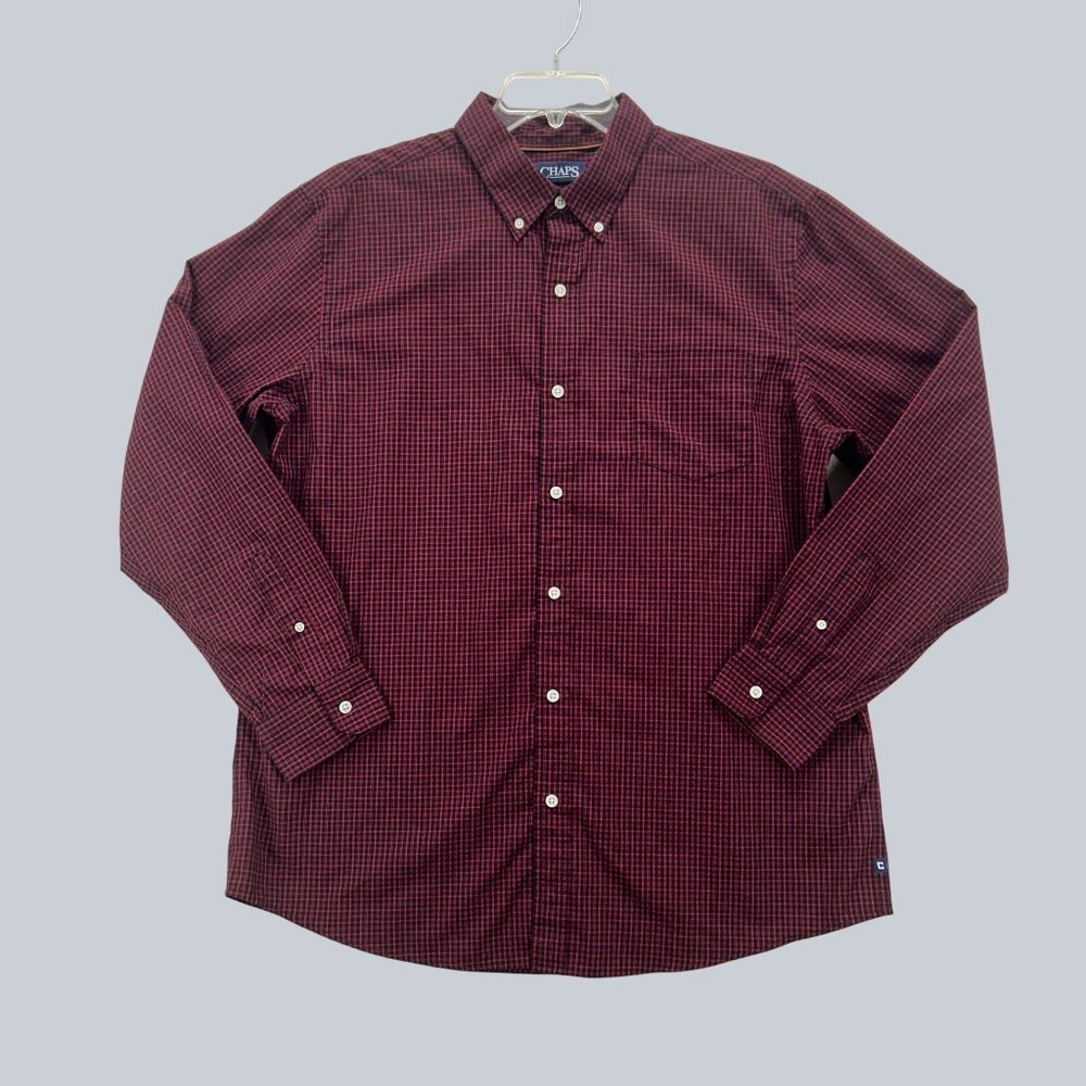 Chaps Plaid Button-Down Shirt Cotton/Polyester Long-Sleeve Classic Fit Mens  XL